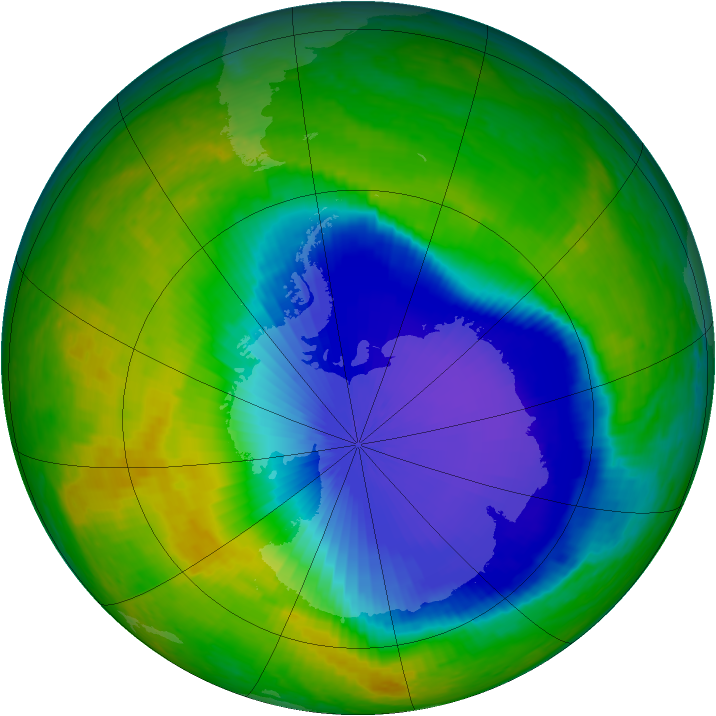 Antarctic ozone map for 04 November 2001